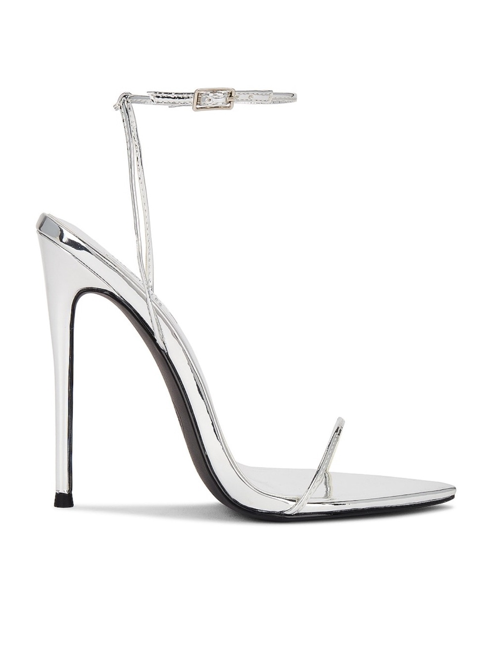 La Femme Silver Mirror Stiletto Ankle-Strap Sandal